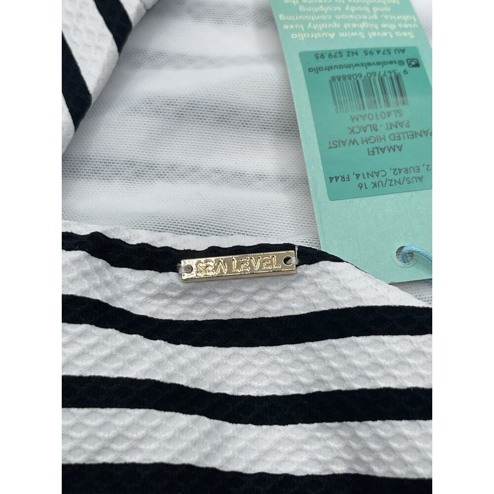 Sea Level Swim Bikini Bottom‎ Womens Size 12 White Black Striped Panelled High - Picture 5 of 6